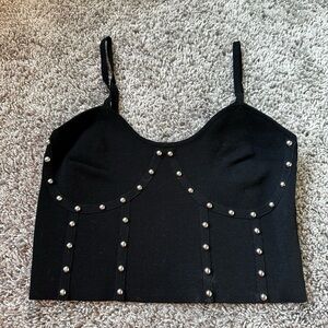 Elegant Black Studded Camisole Top
